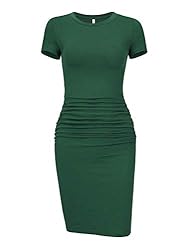 Laughido Women's Short Sleeve Ruched Sundress Knee