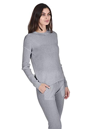 State Cashmere Women's 100% Pure Cashmere Knitted Loungewear Crewneck Pullover Sweater (Sweater/Heather Grey, Large) - Thumbnail 2