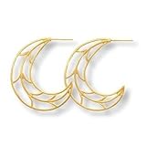 Skeletonized Crescent Moon Hoops 14k Yellow Gold on Sterling Silver