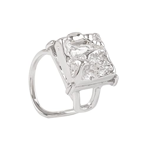 Handmade Hammered Wide Silver Ring for Women Boho