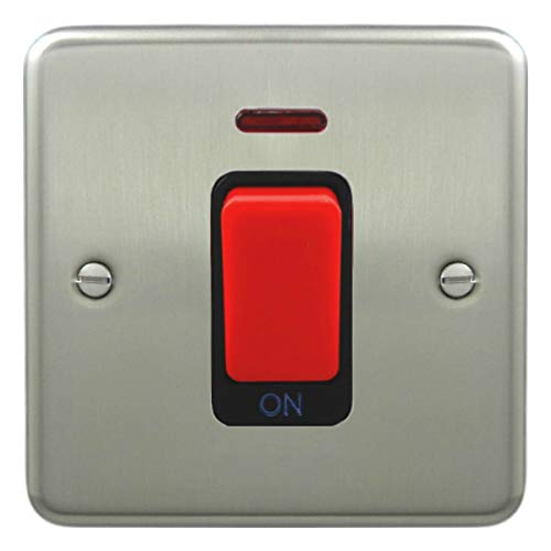 Deta 1924SCB Double Pole Switch 45 Amp 1 Gang Satin Chrome/Black Insert