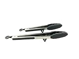 Premium Quality Silicone And Stainless Steel Food Tongs: Built-in Stand & Locking Handle In Charcoal Gray/2 Piece Set, 9 And 12 Inch