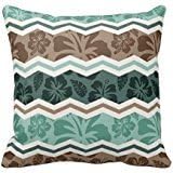 Teal Green Robins Egg Blue Brown Tropical Throw Pillow Case