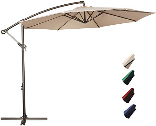 Project One 10ft Patio Offset Cantilever Umbrella Market Umbrellas Outdoor Umbrella with Crank & Cross Base for Garden, Deck,Backyard and Pool (Beige) - Thumbnail 7