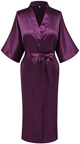 DandyChic Women's Pure Color Long Kimono Robes with Oblique V-Neck