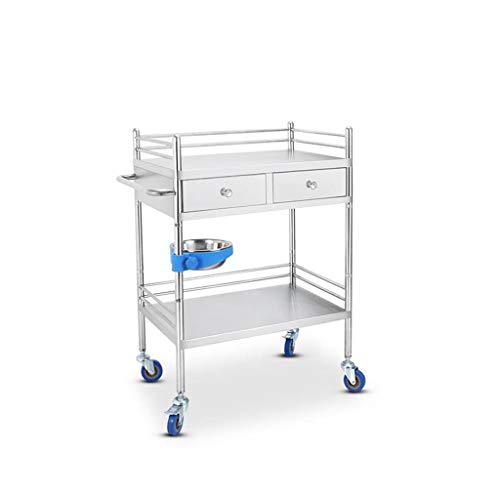 Trolley Medical Treatment Car Stainless Steel Instrument Table/Medical Vehicle Surgical Vehicle/Changing Vehicle Instrument Car/Double Drawer Beauty Car