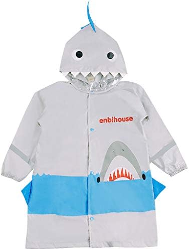 Kids Raincoat Poncho Waterproof Rain Jacket Hooded Rainwear Shark Reusable Cape