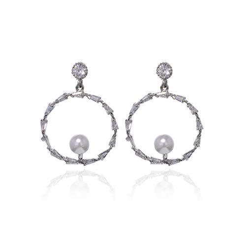 Fashion Crystal Circle Dangle Earrings - Womenâ€™s Geometric Earrings Hoops Large Vintage Statement Pearl Cubic Zirconia Rhinestone Zircon CZ Piercing Hoop Drop Earring for Girls Party Prom Everyday