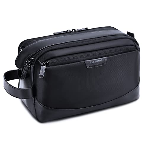 BAGSMART Toiletry Bag Men's Travel Toiletry Bag Organiser Leather Dopp Kit Waterproof Shaving Bag for Toiletry Accessories Black