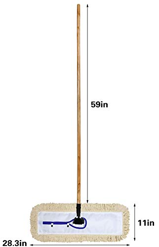 24" Industrial Strength Loop-End Cotton Dust Mop with 56" Long Wood Handle and Metal Frame, Best Value for Wet and Dry Mopping on Hardwood, Laminate, Concrete Floor Thick Tufted Mop Head - Thumbnail 3