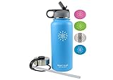 Smart Flask, Stainless Steel Vacuum Insulated water bottle, Includes Straw Lid and Stainless Steel Lid, 32 Oz, (Blue)