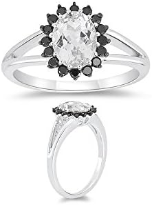 Valentine's Day Special Sale - 0.25 Cts Black Diamond &amp; 1.80 Cts White Topaz Cluster Ring in 10K White Gold-7.5