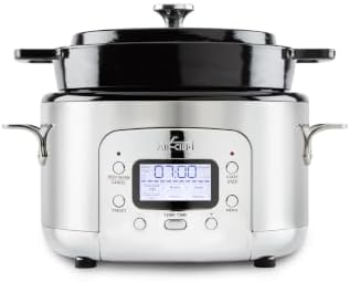 All-Clad 5 Quart 7-in-1 Electric Slow Cooker with Stainless Steel and Cast Iron, 1200W - Black Enamel Crock