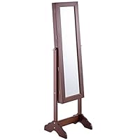 Dayanaprincess Walnut Freestanding Mirrored Armoire Storage Jewelry Cabinet Furniture Sturdy Frame & Velvet Liner Bedroom Dressing Room Modern Useful Elegant Storage Organizer Holder Display