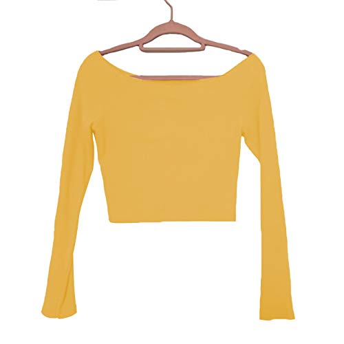 1148 Women's Cotton Basic Sexy Solid Wide Boat Neck Slim Fit Full Sleeve Saree Readymade Saree Blouse Crop Top T-Shirt for Women