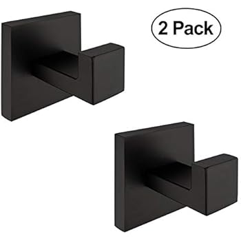 Nolimas 2 Pack Matte Black Towel Hook Stainless Steel Bathroom Rustproof Clothes Towel Coat Hook Wall Mounted Square Toilet Kitchen Heavy Duty Door Hanger
