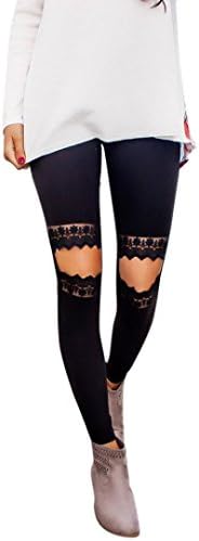 Starxin Women's Fashion Open Knee Lace Yoga Fitness Hole Leggings Running Gym Stretch Sports Pants Trousers (Black, M)
