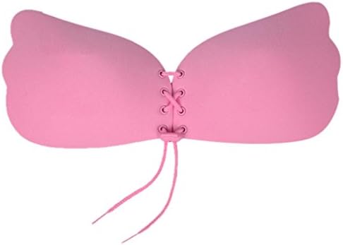 Self Adhesive Bra, Lamolory Silicone Strapless Invisible Backless Push Up Bra (Pink, D)