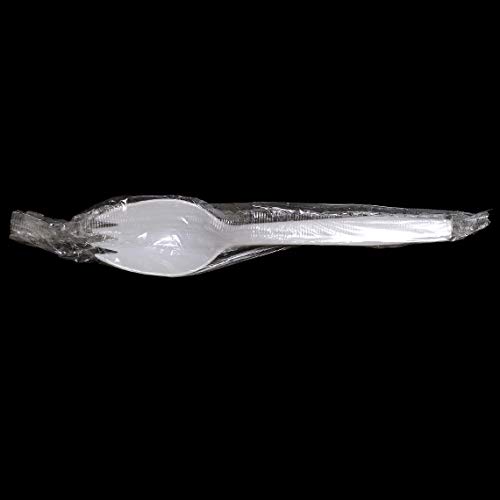 Daxwell Medium Weight Polypropylene 5 3/8" Spork, Individually Wrapped, White, Recyclable (Case of 1,000)