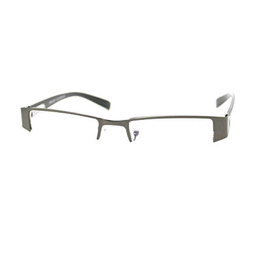 Magnified Reading Glasses Rectangular Half Rim Spring Hinge Frame Gunmetal +2.00