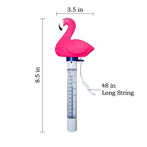 Floating Pool Thermometer, Large Display with String Easy to Read, Shatter Resistant, for Outdoor & Indoor Swimming Pools, Spas, Hot Tubs, Jacuzzis & Aquariums (Flamingo)