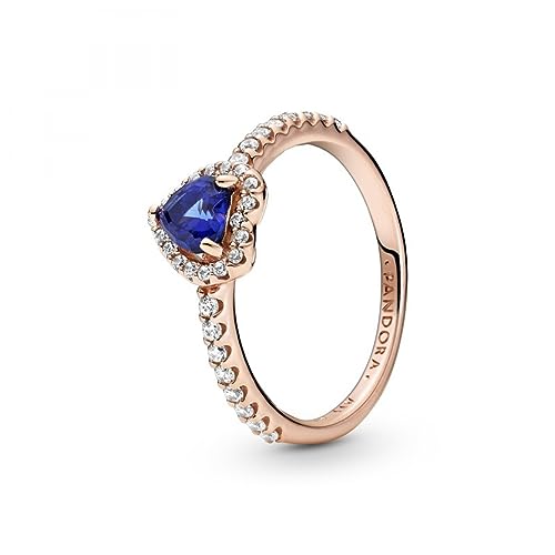 Pandora Sparkling Blue Elevated Heart Ring Rose Gold Ring for