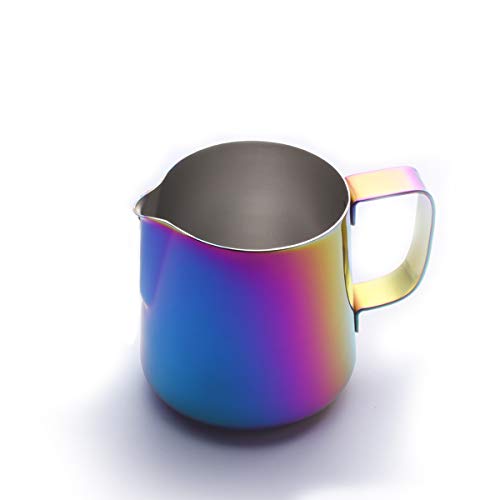 ROYDOM Milk Frothing Pitcher,Rainbow Stainless Steel Coffee Milk Steaming Pitchers Cup, Perfect for Espresso Machines, Cappuccino Latte Art, Milk Frothers Maker, 12 oz/350ML