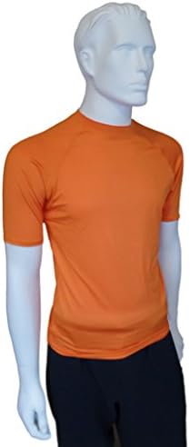 Mens Short Sleeve ( SS ) Snug Fitting Rash Guard, Swimming Shirt, UV Protection 50+ (Orange, Large)