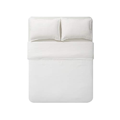 DAPU 100% Linen Duvet Cover Set - Pure Natural French Flax Linen with 8 Corner Ties and Zipper Closure Soft Breathable Durable for Hot Sleepers 1 Duvet Cover 2 Pillowcases (White, Full/Queen)