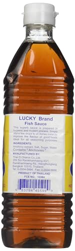 LUCKY BRAND PREMIUM THAI FISH SAUCE 23 FL.OZ CRAFTED FOR DRESSINGS AND MARINADES FOR A SWEET, TANGY AND SPICY FLAVOR, PACK OF 1