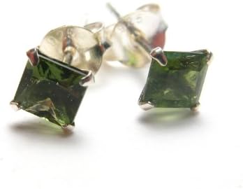 Moldavite Stud Earrings In Sterling Silver From Czech Republic