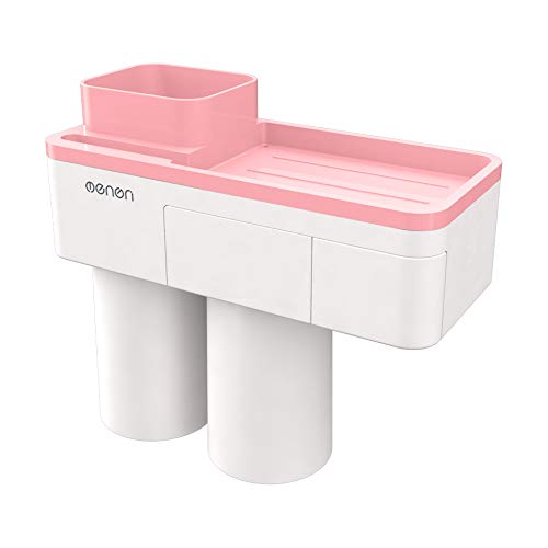 Toothbrush Holder, Puyujin Toothpaste Dispenser + 5 Toothbrush Sterilizer Holder Wall Mounted with Sticker for Women Kids Baby Bathroom (Pink) - Thumbnail 2