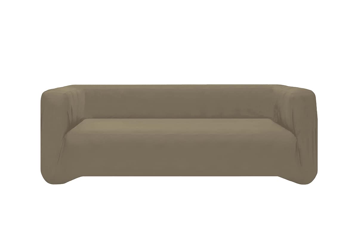 GEMITEX Flexible 3-Seater Sofa Cover Taupe Made in Italy Universal Bi-Elastic with Curtain Rods