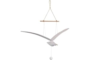 GICHEE Flying Wooden Seagull Hanging for Mobile Ceiling, Soaring Seagull Decor Unique Home Artwork, for Balcony, Apartment, Creative mobiles Pendants for Baby Mobile Crib, Nursery Room（White Small Size）