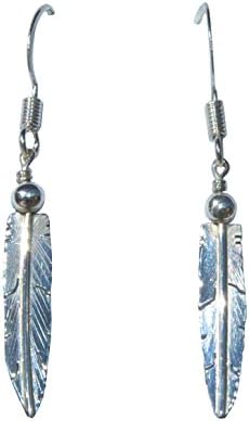 Small 1-inch Sterling Navajo Hanging Feather Earrings - Handcrafted Native American Jewelry St.Steel Bead