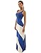 PattyBoutik Women's Racerback Striped Maxi Dress (Blue and Ivory White M)