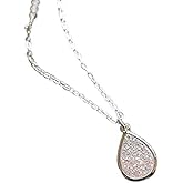 Designed By Stacey Handmade Iridescent White Druzy Teardrop Pendant Necklace, Sterling Silver Jewelry, Gifts for Women, Birthday, Anniversary, Wedding, Mother's Day, Prom, 16 to 18" Adjustable Chain