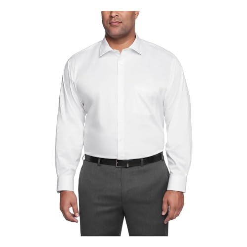 Van Heusen Men's Big Fit Dress Shirt Ultra Wrinkle Free Flex Collar Stretch (Big and Tall), White, 22" Neck 34"-35" Sleeve Image