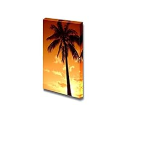 Canvas Prints Wall Art - Tropical Palm Tree and Warn Sunset | Modern Wall Decor/Home Decoration Stretched Gallery Canvas Wrap Giclee Print. Ready to Hang - 18" x 12"