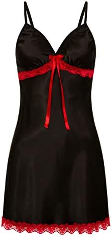 Oasisocean Women Lingerie V Neck Nightwear Satin Bow Babydoll Sleepwear Lace Chemise Mini Teddy Sleepskirt