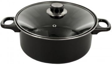 Portion Perfect Nonstick Cast Iron Pot with Handles and Tempered Glass Lid Cookware, 6-Quart, Black