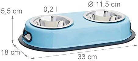 Relaxdays Stainless Steel Feeding Bowls, Dishes for Cats & Small Dogs, 2 Bowls w/ Stand, HxWxD: 5.5 x 33 x 18 cm, Blue - Image 4