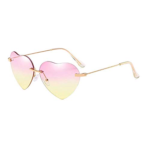 Myoumobi_ Women Sunglasses Thin Metal Rimless Frame Heart Sunglasses Lovely Heart Style for Women Light Pink