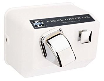 Excel Dryer 76-W Hand Dryer Hands On, Push-Button, Cast Cover, Surface-Mounted, White Epoxy Paint, 110-120V 60Hz
