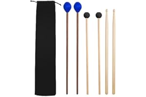 VixxNoxx Drum Mallets Kit – 3 Pairs (Rubber, 5A, Marimba) with Drum sticks Bag, Percussion instrument Accessories for Steel Drum, Glockenspiel, Bass Drum, Cymbals, Xylophone Mallets for Beginners