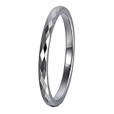 2mm Tungsten Carbide Wedding Bands Silver White Diamond Faceted Engagement Rings Comfort Fit Domed Promise Anniversary Rings for Couples Matching Rings for Her
