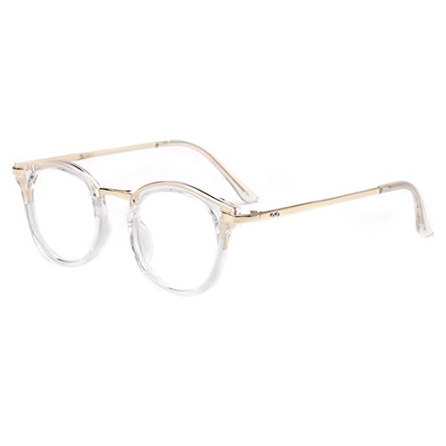 D.King Vintage Round Prescription Eyeglasses Horn Rim Clear Lens Eye Glasses Frame White-Gold