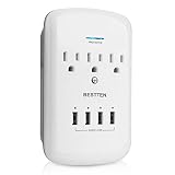 BESTTEN 1200-Joule Wall Mount Surge Protector, 4 USB Charging Ports (5VDC/4.2A) and 3 Grounded Outlets (15A/125V/1875W), ETL Listed, White