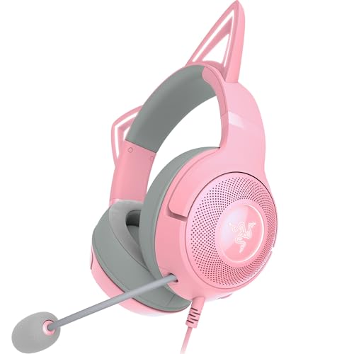 Razer Kraken Kitty V2 - Kabelgebundenes RGB-Headset mit Katzenohren (Reaktive Streaming-Beleuchtung, HyperClear Mikro, Triforce 40mm Treiber, 7.1 Surround Sound) Quartz