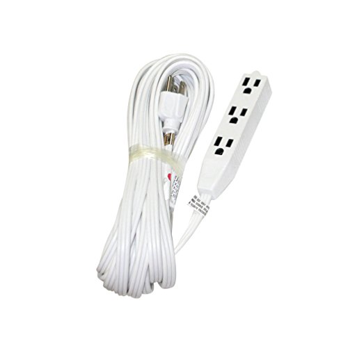 POWTECH Heavy Duty 3 Outlet Grounded Indoor Home Office Extention Cord, 25-FEET, 16 GAUGE (SPT-3) 16 AWG 3, 125V, 1625 Watt, 3 Conducter Polarized Extension Cord, White - UL Listed,PT-3916-25WHT